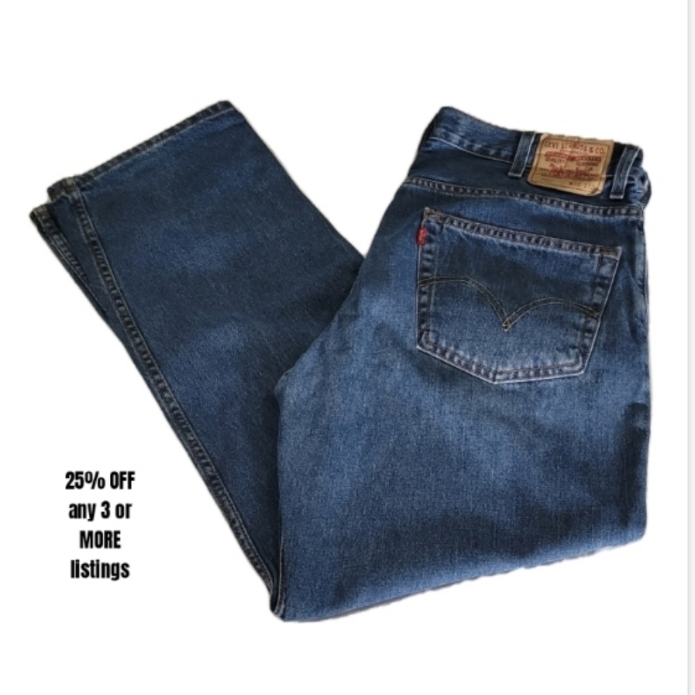 Levi's Men's Dark Blue Straight Jeans Relaxed Fit Vintage 90s Y2K Straight Leg